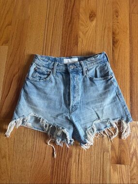 MOTHER Light Blue Frayed High-Rise Denim Shorts